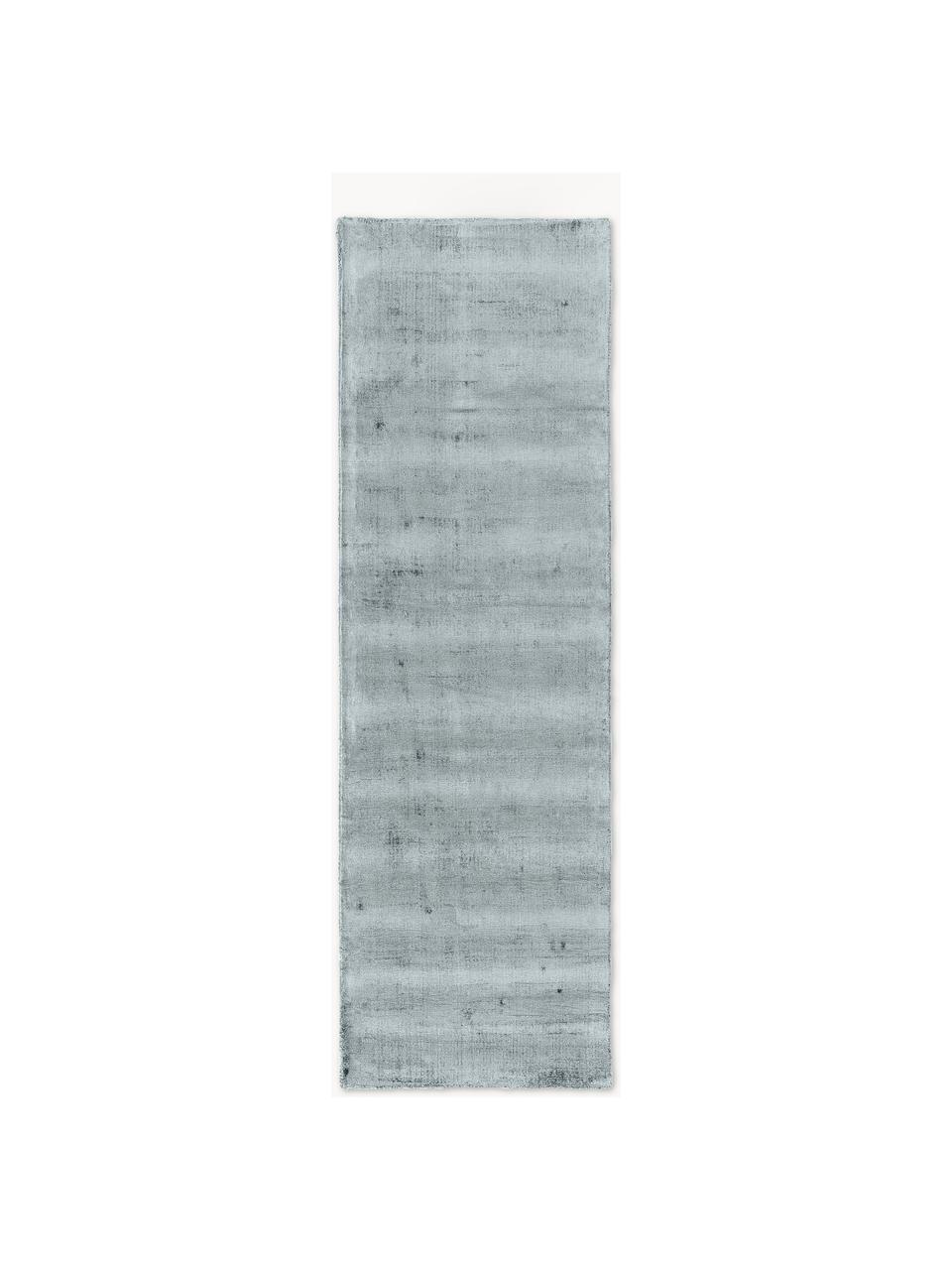 Handgewebter Viskoseläufer Jane, Flor: 100 % Viskose, Graublau, B 80 x L 200 cm