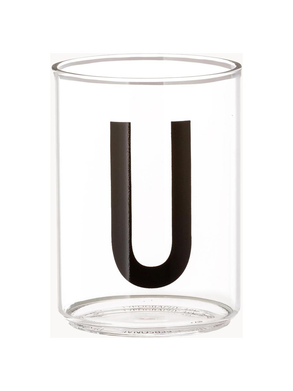 Bicchiere di design in vetro con lettera Personal (varianti dalla A alla Z), Vetro borosilicato, Trasparente, nero, Bicchiere per l'acqua A, 300 ml