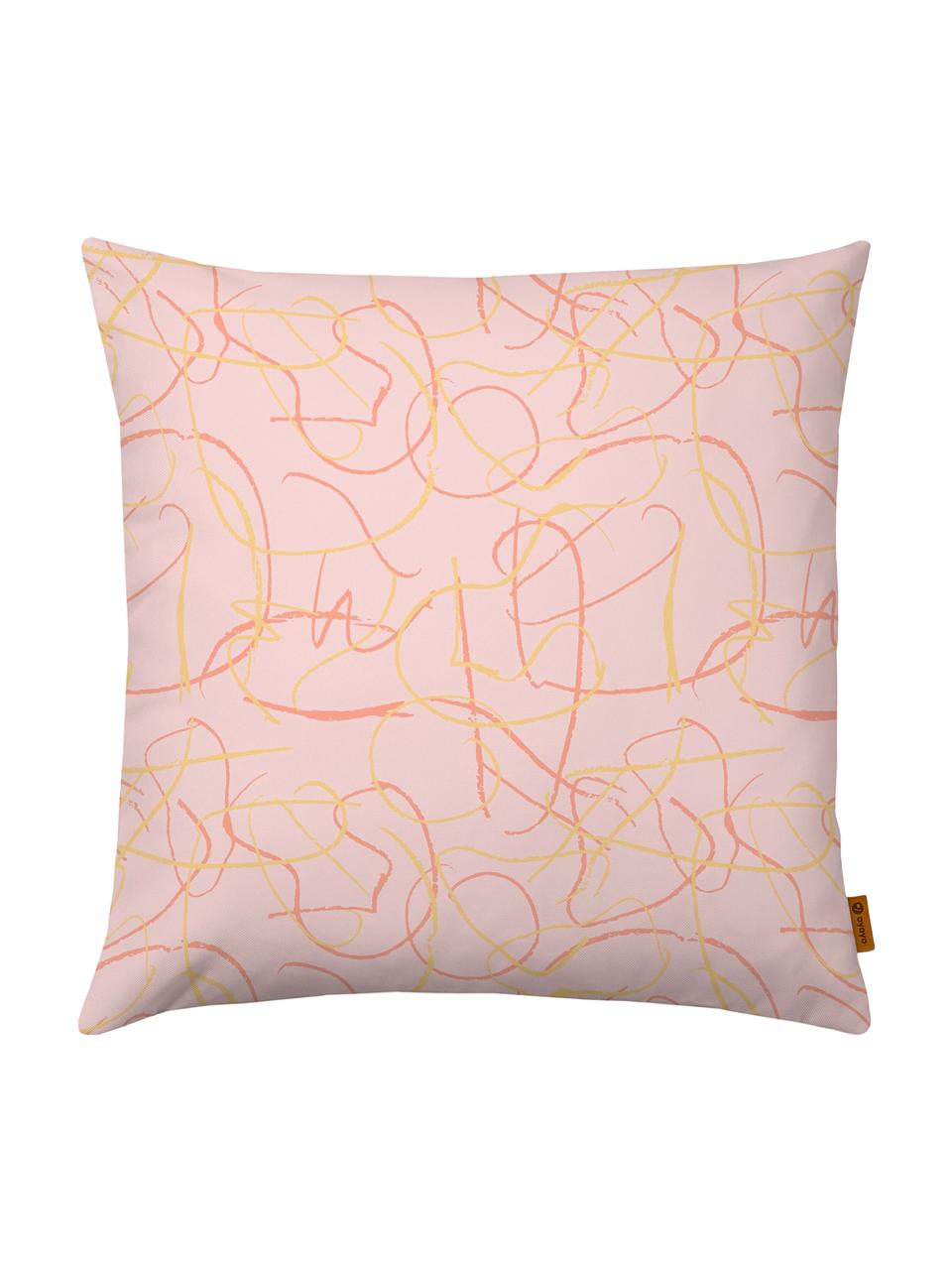 Kussenhoes Doodle met abstract patroon in roze/geel, Polyester, Roze, geel, 40 x 40 cm