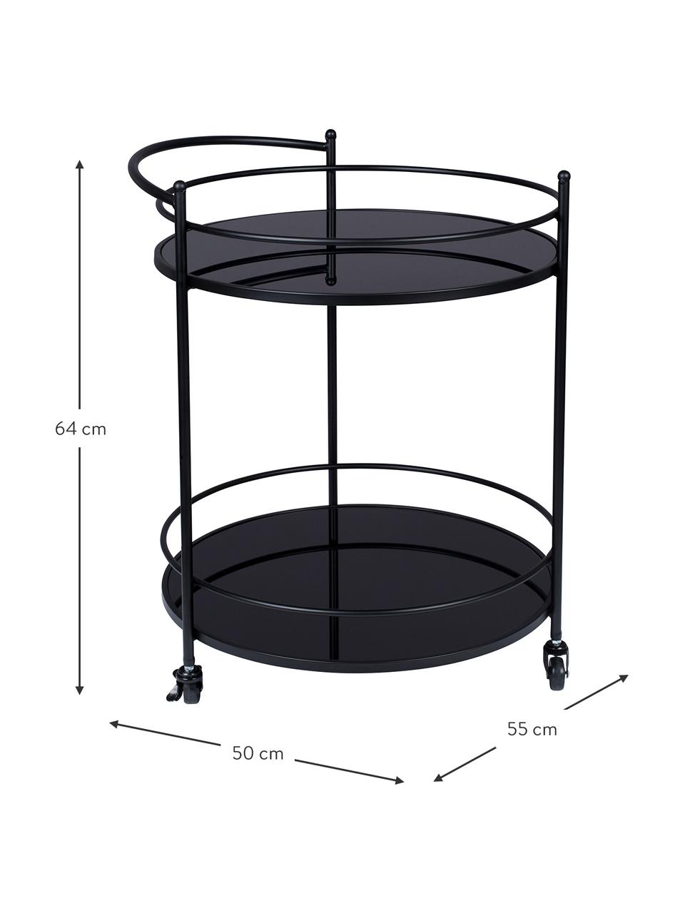 Runder Servierwagen Solos in Schwarz, Gestell: Metall, pulverbeschichtet, Ablagefläche: Mitteldichte Holzfaserpla, Schwarz, B 55 x H 64 cm