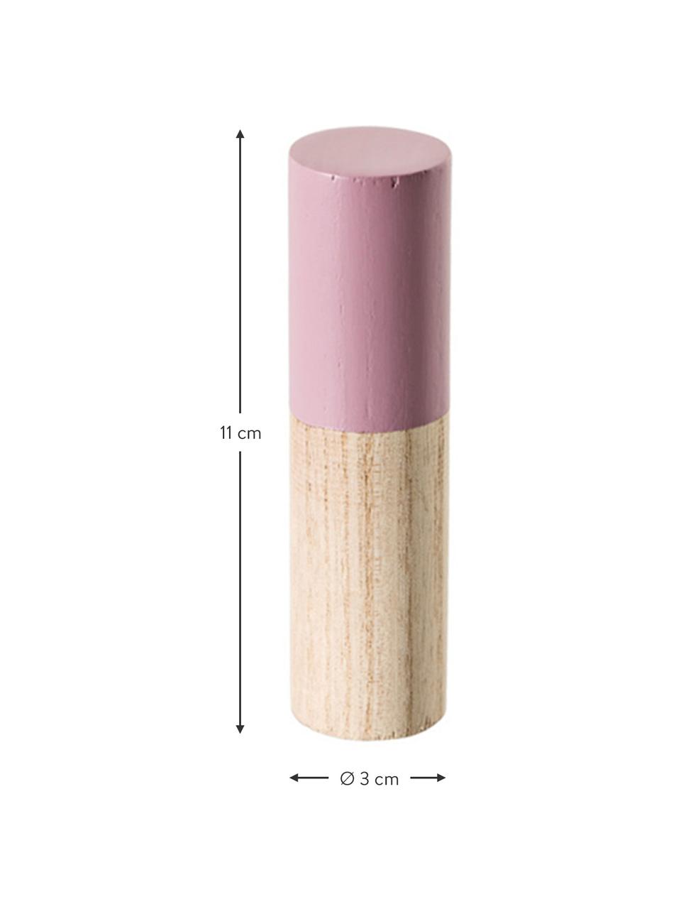 Wandhakenset Mandi van hout, 3-delig, Paulowniahout, Bruin, roze, grijs, Ø 3 x D 11 cm