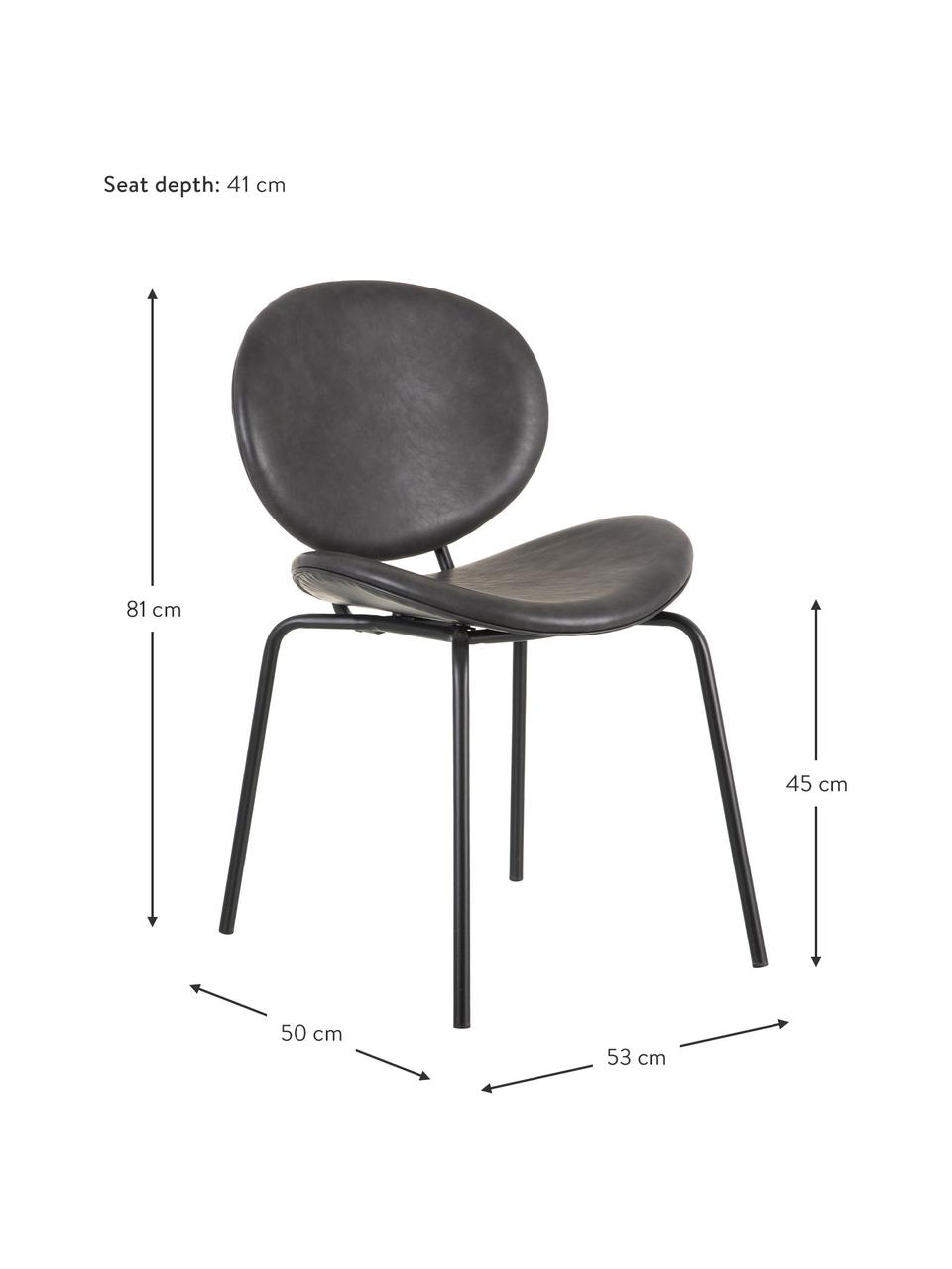 Sedia imbottita in similpelle Frankie, Rivestimento: similpelle (poliuretano), Struttura: polipropilene, Gambe: metallo, Grigio scuro, nero, Larg. 53 x Prof. 50 cm