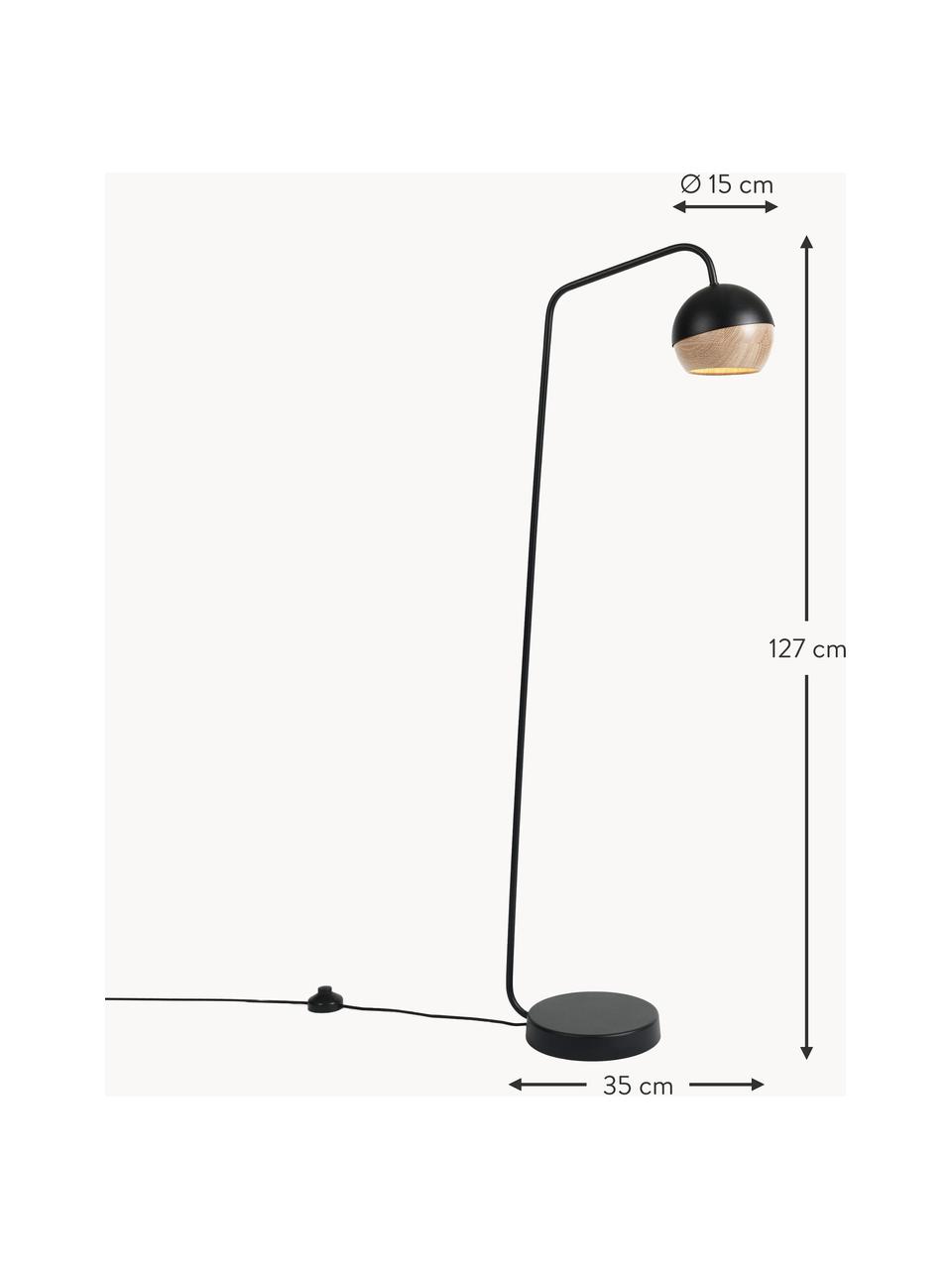 Kleine vloerlamp Ray, Lampenkap: eikenhout, FSC-gecertific, Zwart, H 127 cm