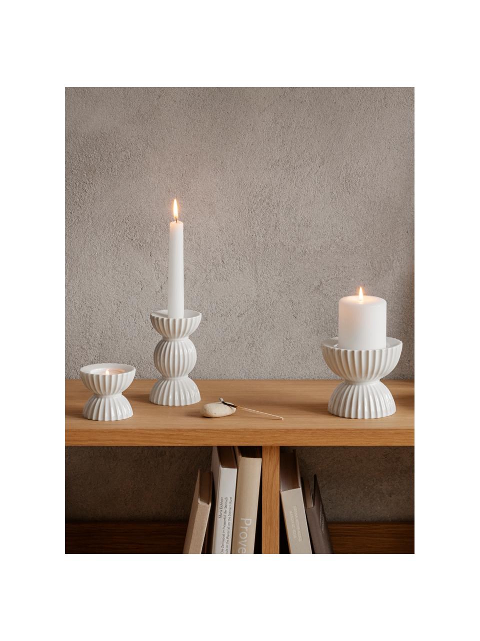 Portavelas de porcelana con relieves Tura, Porcelana, Blanco, Ø 12 x Al 10 cm