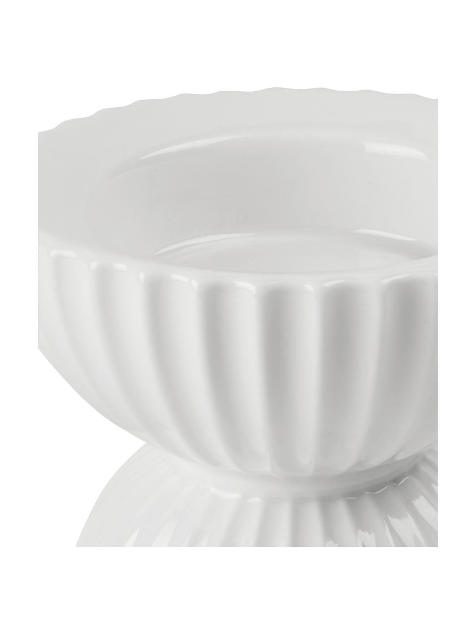 Portavelas de porcelana con relieves Tura, Porcelana, Blanco, Ø 12 x Al 10 cm