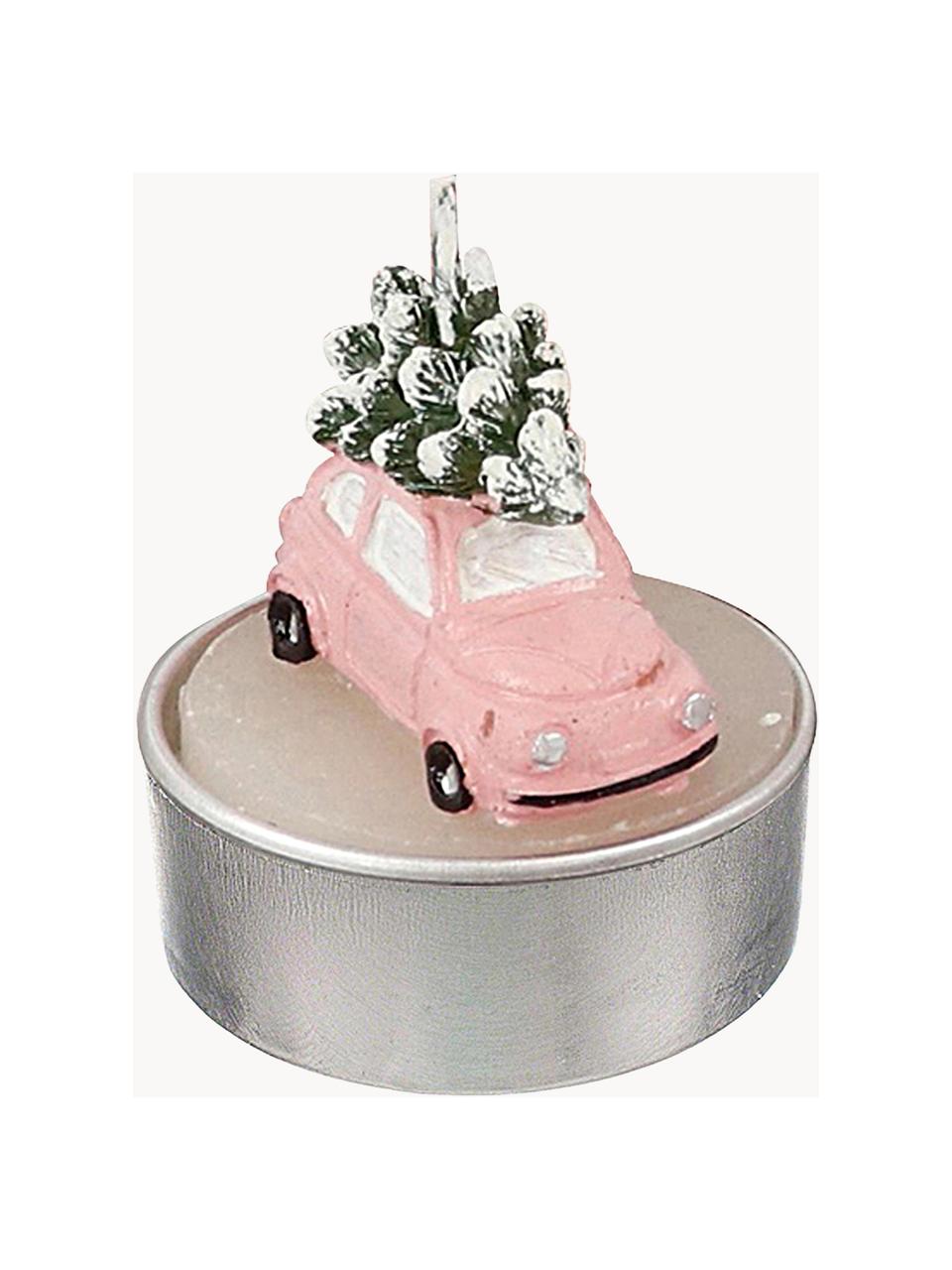 Bougie Noël Car, 6 pièces, Cire, Rose, vert, Ø 4 x haut. 6 cm