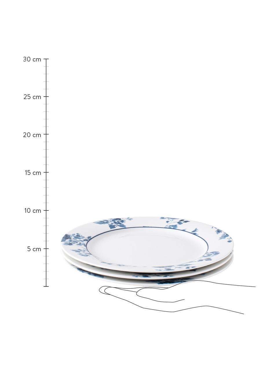 Raňajkový tanier s modrým vzorom Candy Rose, 4 ks, Fine Bone China, Biela, modrá, Ø 23 cm