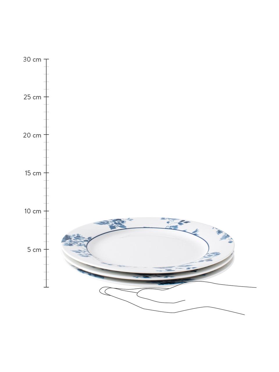 Snídaňové talíře Candy Rose, 4 ks, Porcelán Fine Bone China, Bílá, modrá, Ø 23 cm