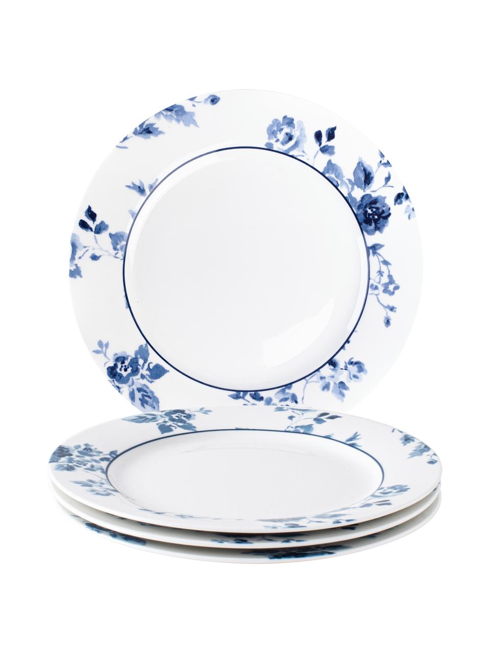 Platos postre estampados Candy Rose, 4 uds., Porcelana fina (Fine Bone China), Blanco, azul, Ø 23