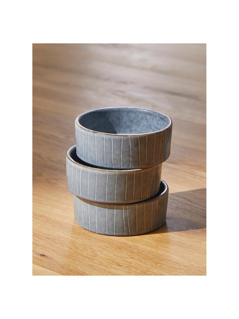 Coupelles à dip artisanales Nordic Sea, 4 pièces, Grès cérame, Tons gris et bleus, Ø 8 x haut. 3 cm