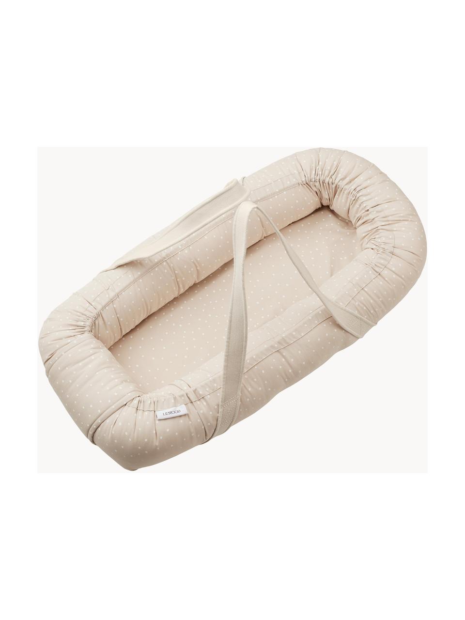 Draagbaar babynestje Gro van katoen, Matras: 100% polyurethaan, Lichtbeige, wit, met stippels, B 45 x L 84 cm