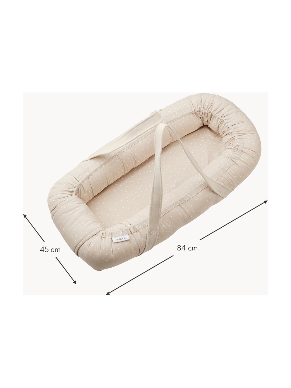 Tragbares Babynest Gro aus Baumwolle, Bezug: 100 % Baumwolle, Matratze: 100 % Polyurethan, Hellbeige, Weiß gepunktet, B 45 x L 84 cm