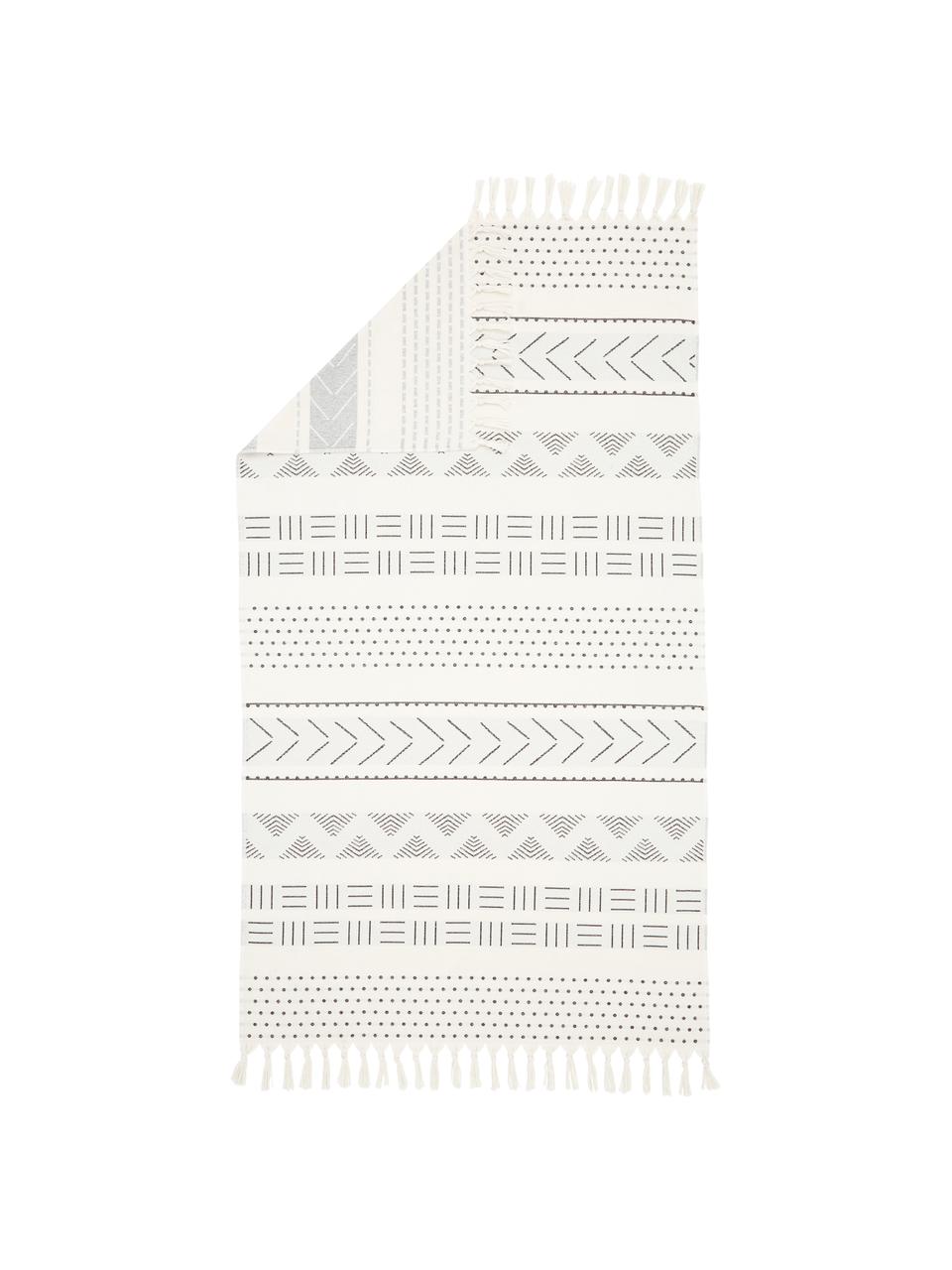 Ręcznik plażowy w stylu boho Akira, Biały, czarny, S 100 x D 180 cm