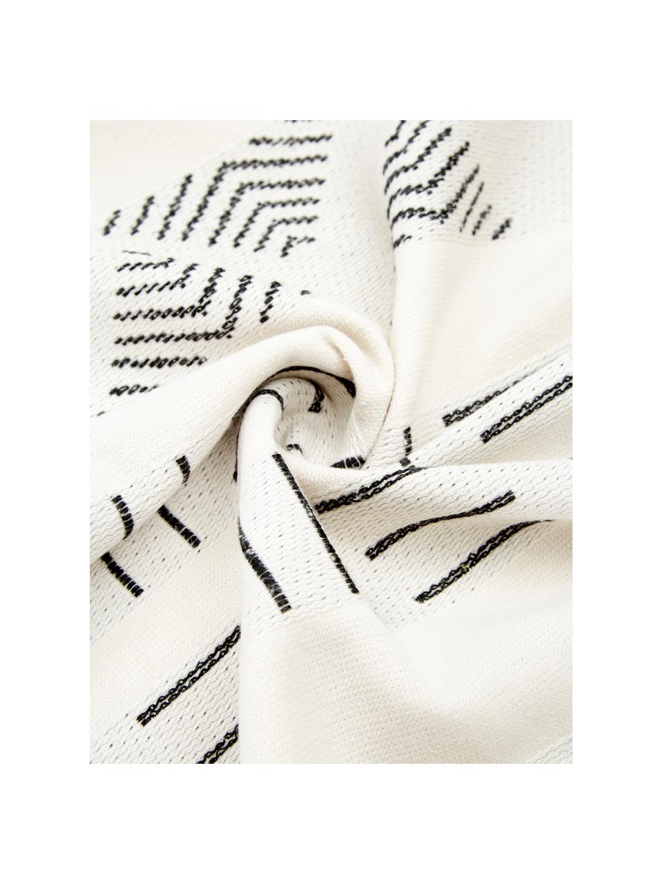 Fouta Akira, estilo boho, Reverso: afelpado, Blanco, negro, An 100 x L 180 cm