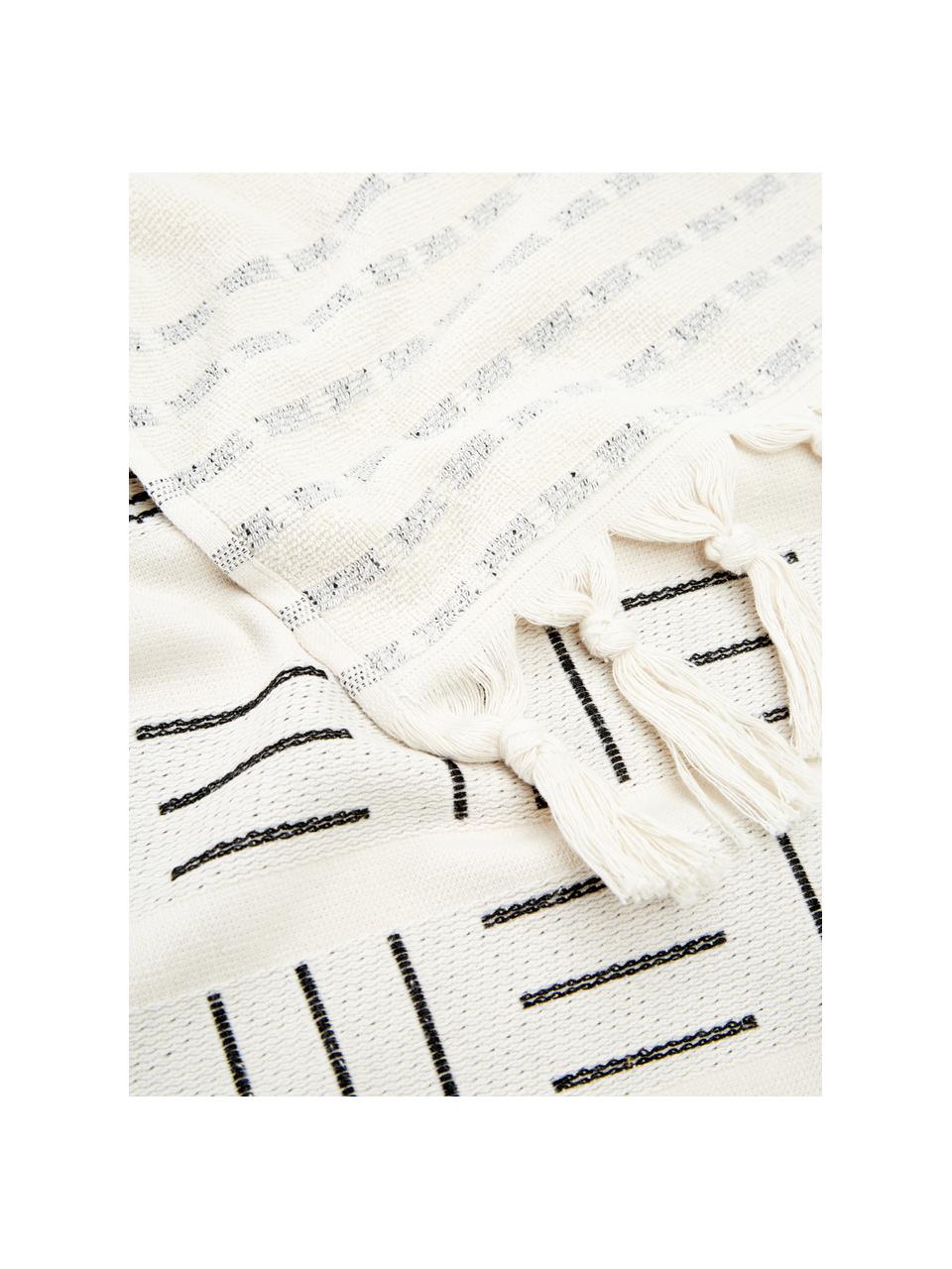 Fouta de plage motif bohème Akira, Blanc, noir, larg. 100 x long. 180 cm