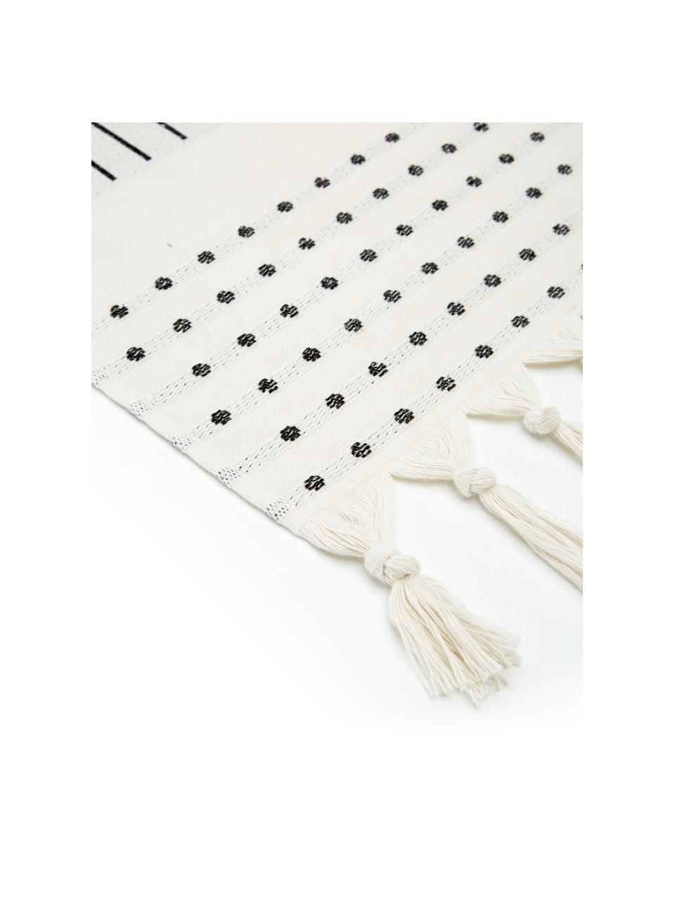 Fouta Akira, estilo boho, Reverso: afelpado, Blanco, negro, An 100 x L 180 cm