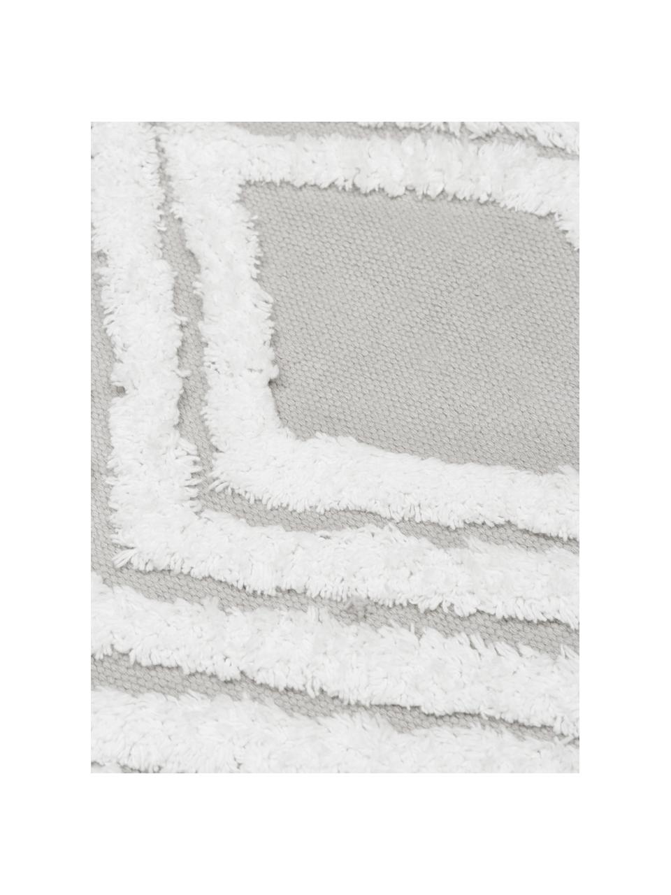 Handgeweven katoenen vloerkleed Ziggy met verhoogd hoog-laag patroon, 100% katoen, Grijs, crèmewit, B 80 x L 150 cm (maat XS)