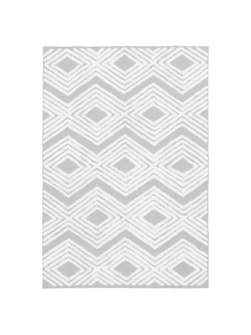 Tapis gris avec structure en relief tissé main Ziggy, 100 % coton, Gris, blanc crème, larg. 80 x long. 150 cm (taille XS)