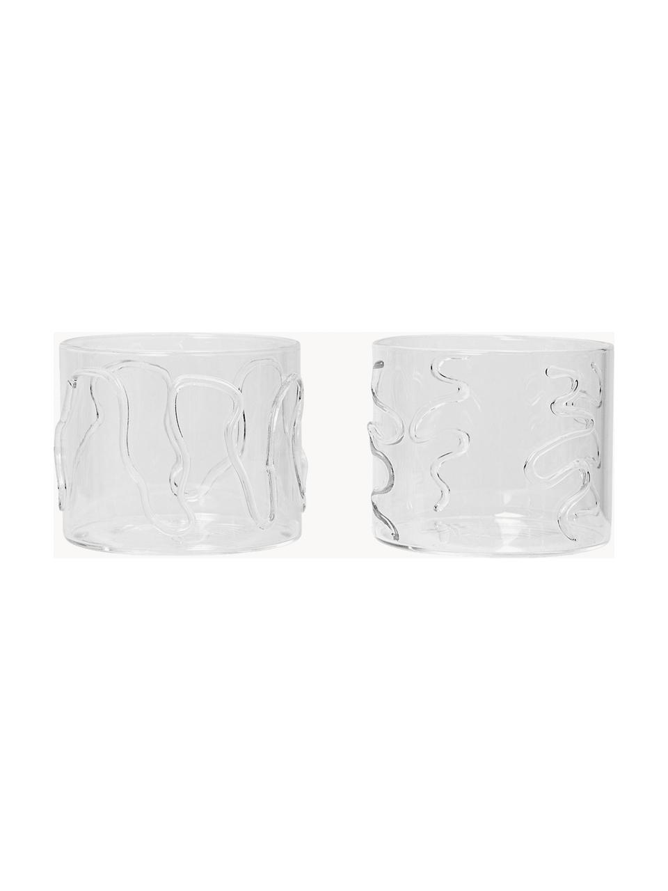 Verres à eau striés soufflés bouche Doodle, 2 élém., Verre, soufflé bouche, Transparent, Ø 8 x haut. 7 cm, 200 ml