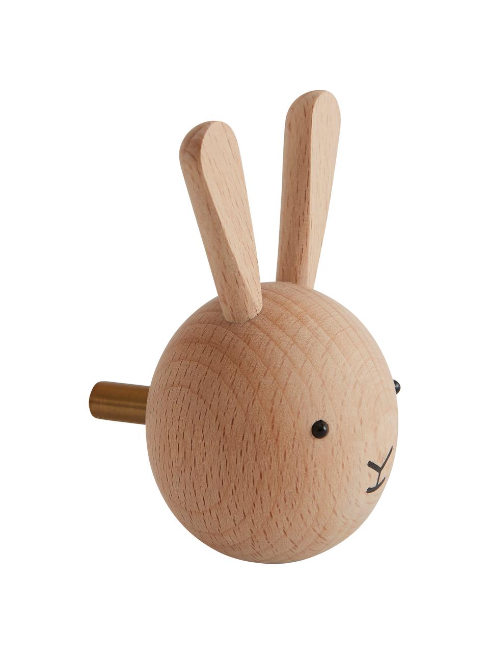 Hak ścienny z drewna bukowego Rabbit, Drewno bukowe, Jasne drewno naturalne, czarny, S 5 x W 8 cm