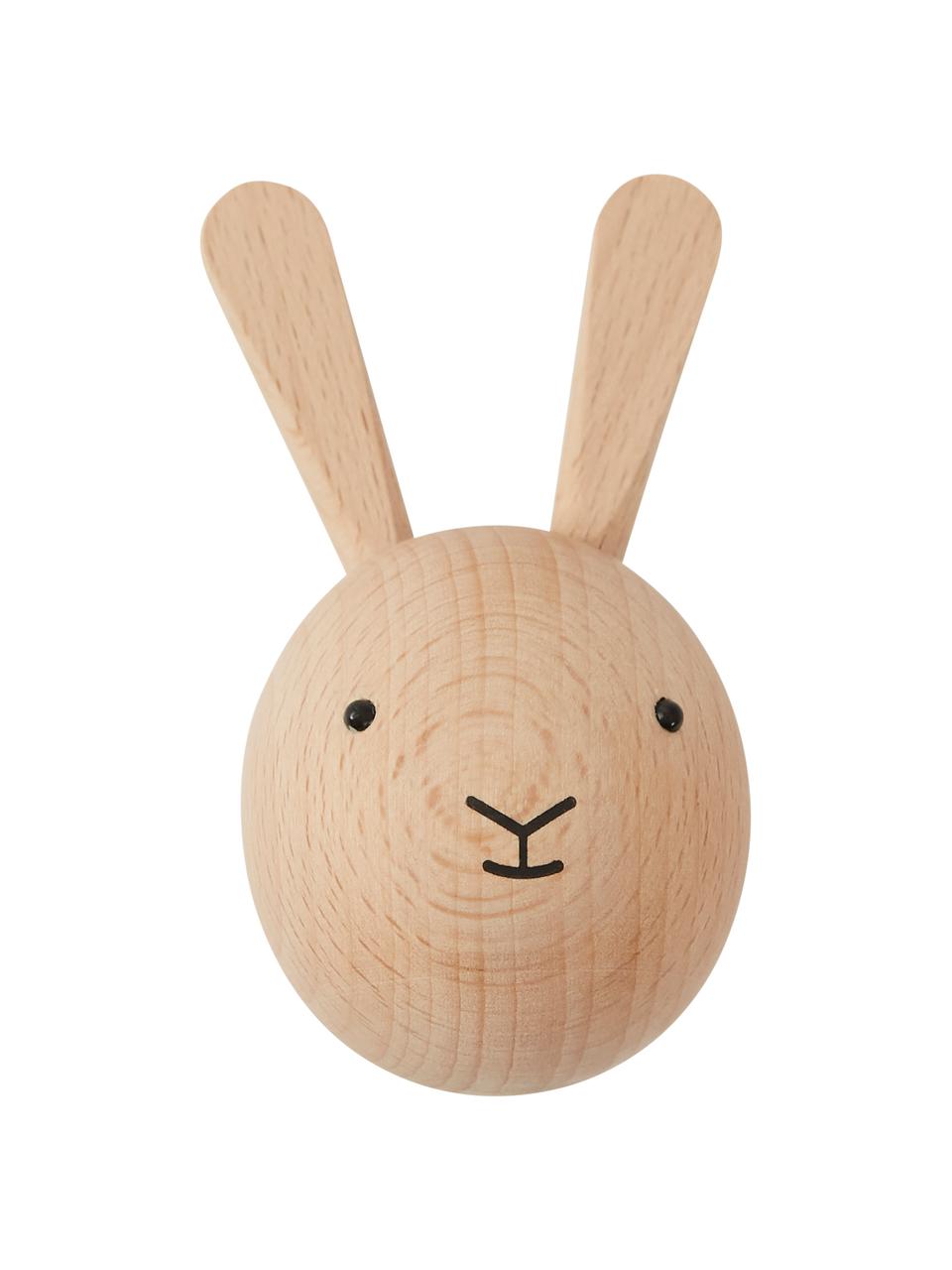 Wandhaken Rabbit aus Buchenholz, Buchenholz, Helles Holz, Schwarz, B 5 x H 8 cm