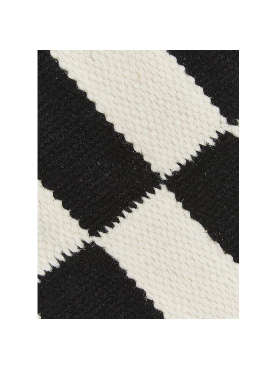 Handgeweven Kelim vloerkleed Donna met strepen, Onderzijde: 100% katoen Bij wollen vl, Zwart, crèmewit, B 160 x L 230 cm (maat M)