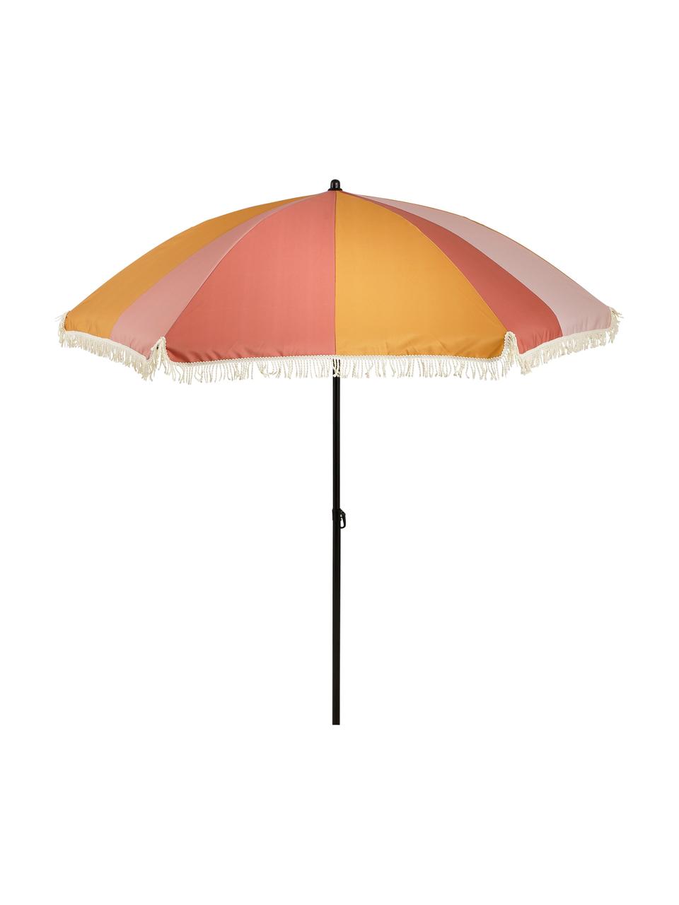 Parasol Streiff met franjes, Frame: aluminium, gecoat, Oranje, lichtroze, oudroze, Ø 220 x H 238 cm