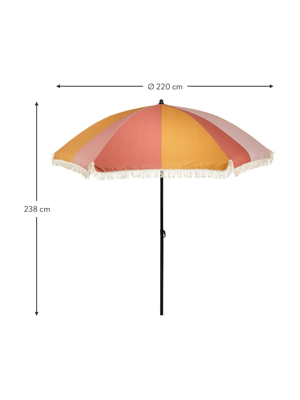 Parasol Streiff met franjes, Frame: aluminium, gecoat, Oranje, lichtroze, oudroze, Ø 220 x H 238 cm