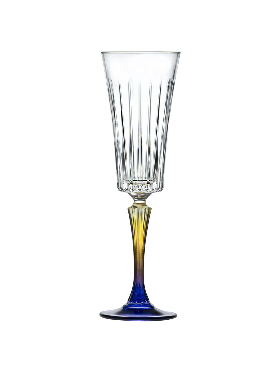 Copas flauta de champán de cristal Gipsy, 6 uds., Cristal Luxion, Transparente, amarillo, azul, Ø 7 x Al 23 cm
