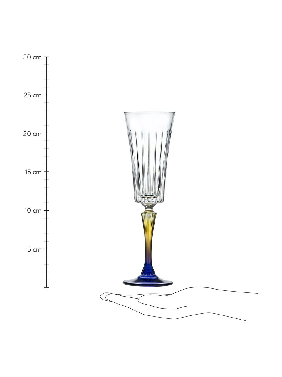 Copas flauta de champán de cristal Gipsy, 6 uds., Cristal Luxion, Transparente, amarillo, azul, Ø 7 x Al 23 cm