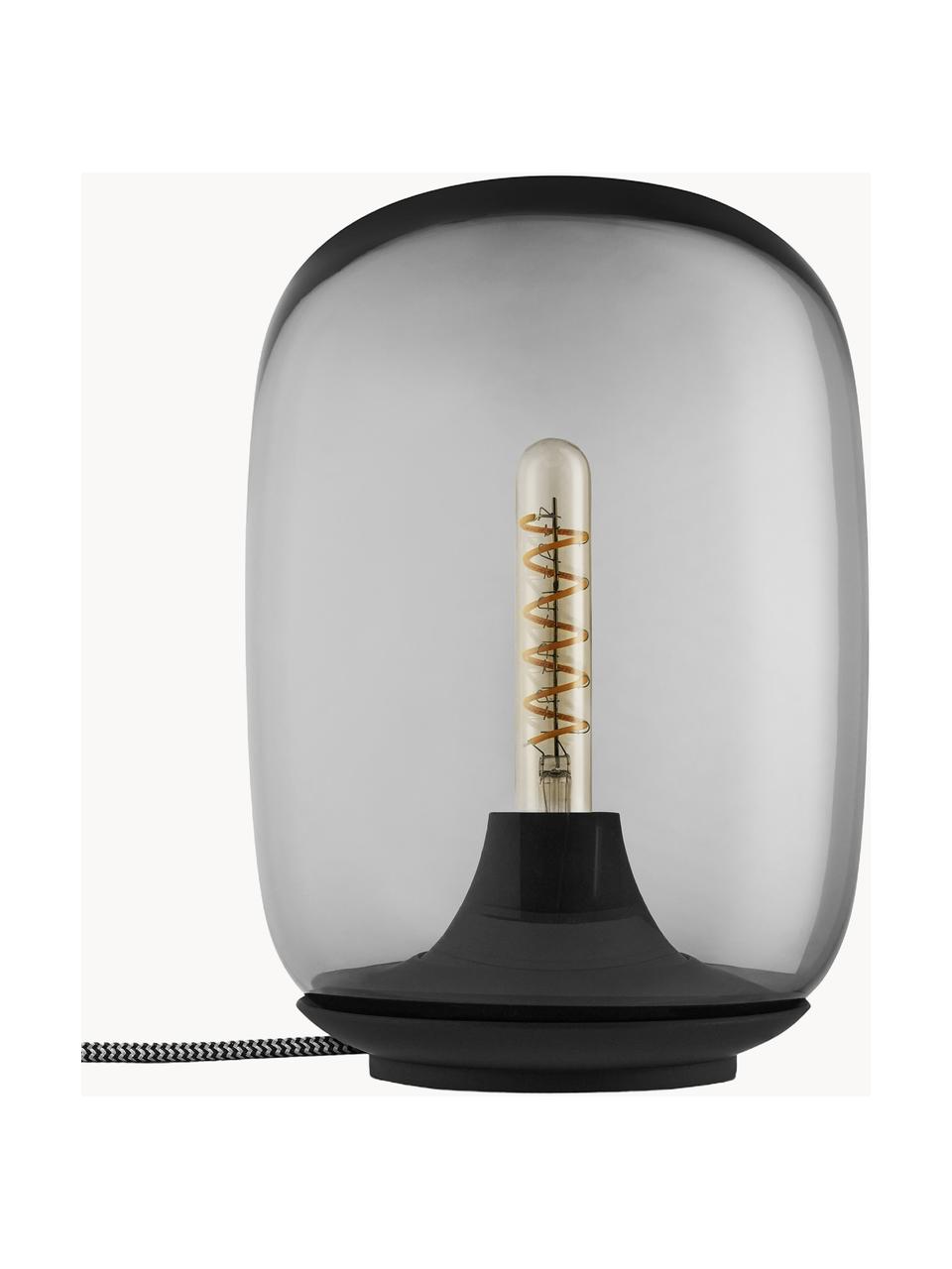 Mundgeblasene LED-Tischlampe Acorn, dimmbar, Lampenschirm: Glas, mundgeblasen, Grau transparent, Schwarz, Ø 16 x H 22 cm