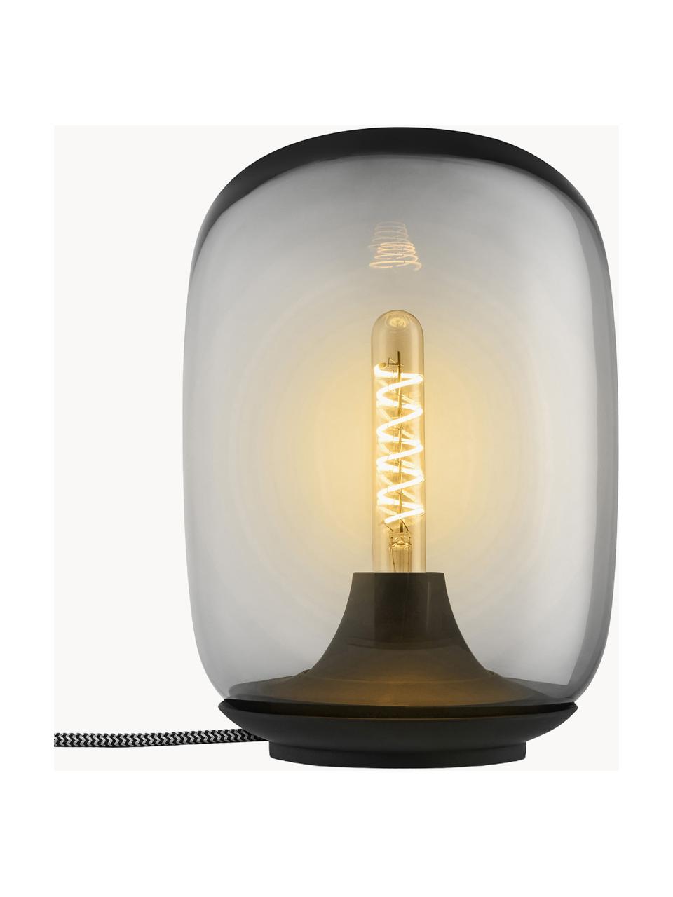 Mundgeblasene LED-Tischlampe Acorn, dimmbar, Lampenschirm: Glas, mundgeblasen, Grau transparent, Schwarz, Ø 16 x H 22 cm