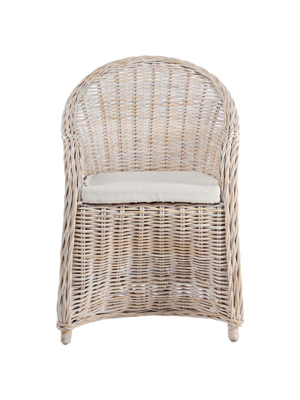 Sedia in rattan con braccioli e cuscino Martin, Rivestimento: cotone, Rattan, bianco, Larg. 60 x Prof. 67 cm