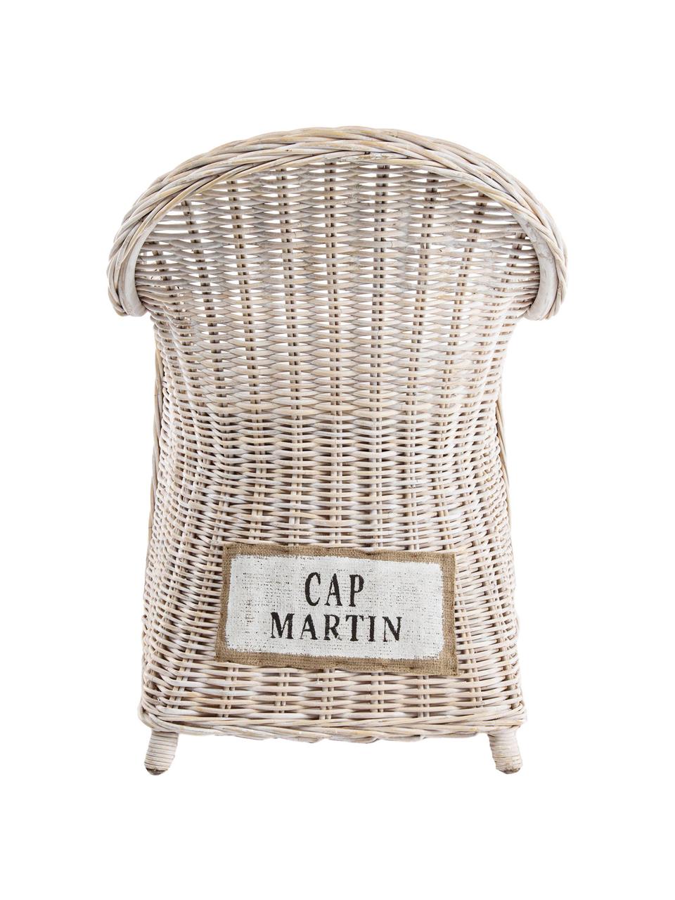 Sedia in rattan con braccioli e cuscino Martin, Rivestimento: cotone, Rattan, bianco, Larg. 60 x Prof. 67 cm