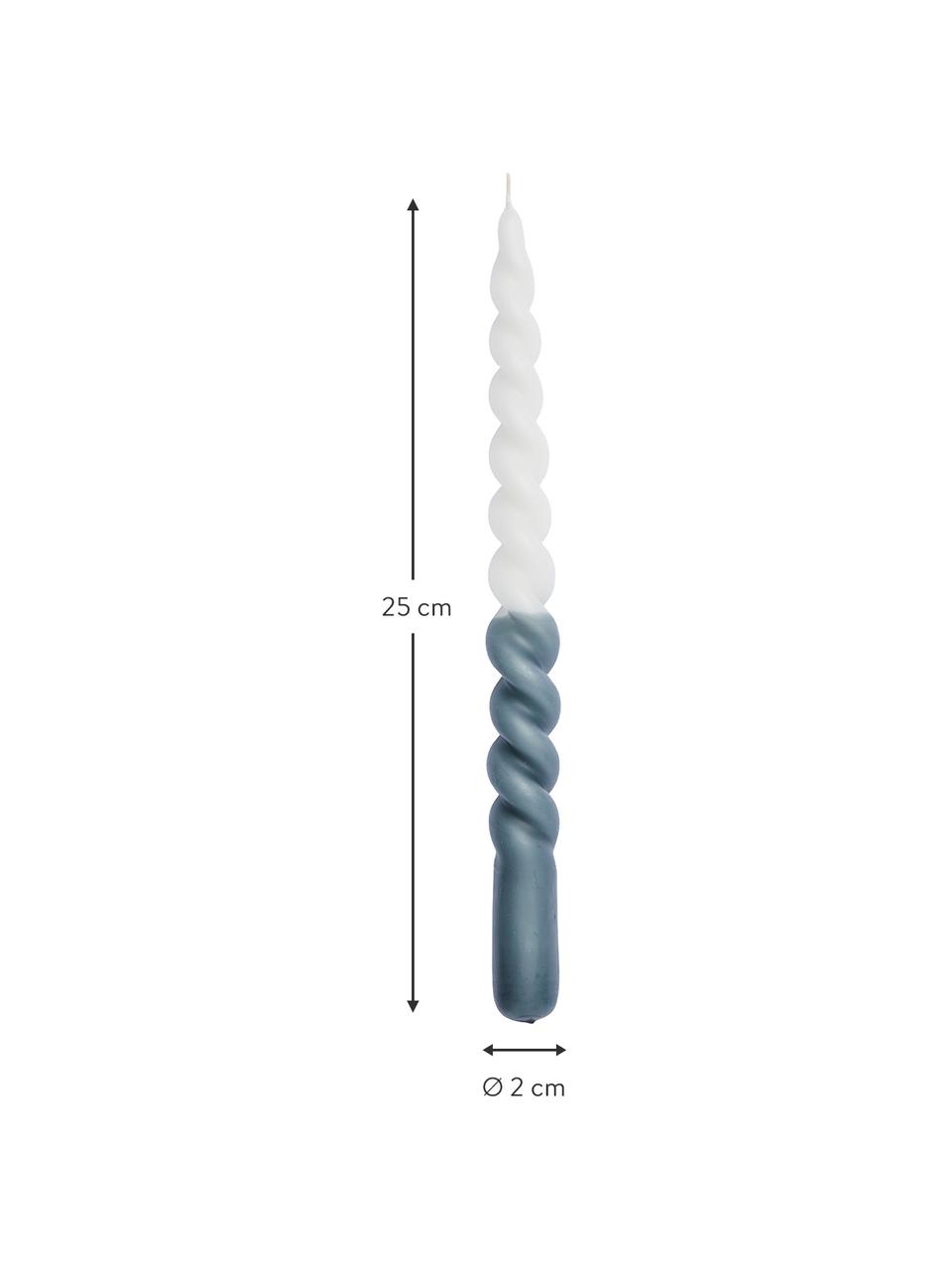 Stabkerzen Twister in Weiß/Dunkelblau, 2 Stück, Paraffinwachs, Weiß, Dunkelblau, Ø 2 x H 25 cm