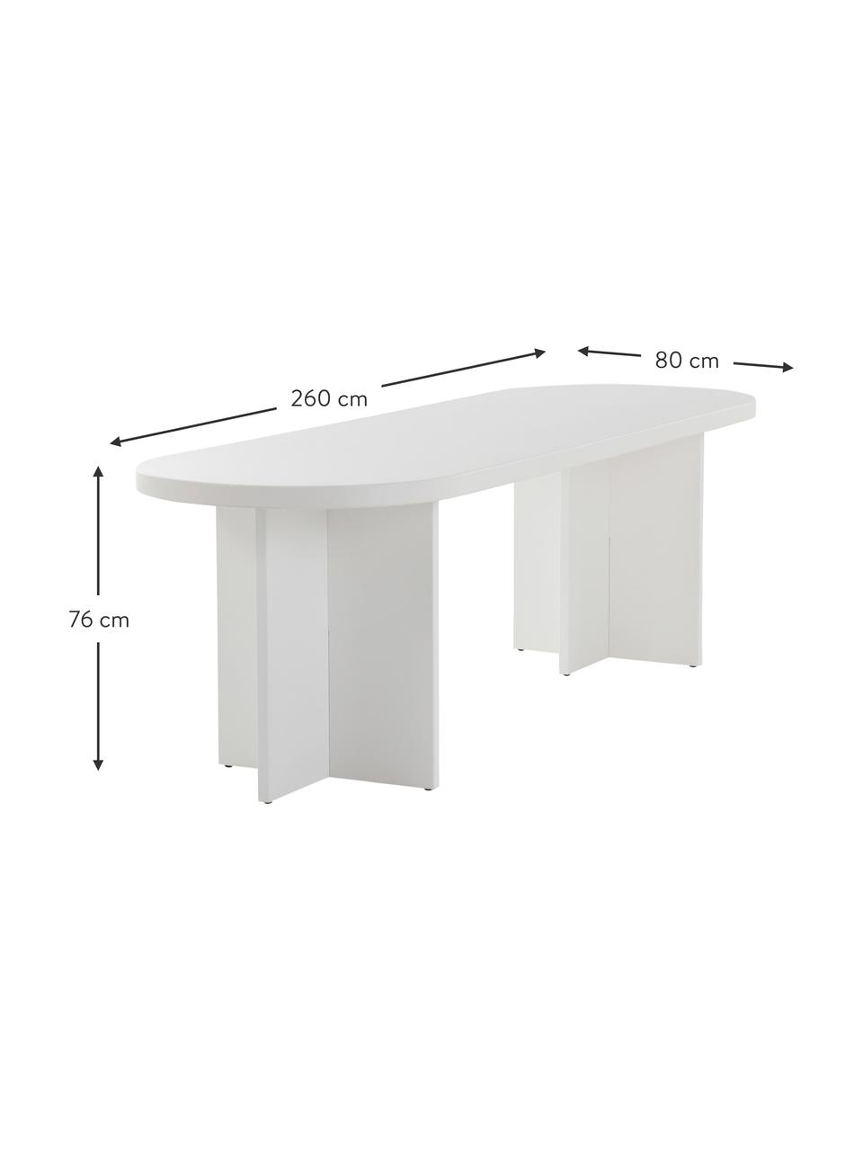 Mesa de comedor ovalada de madera Cruz, Tablero: fibras de densidad media , Patas: madera de caucho, teñidas, Blanco, An 260 x Al 76 cm