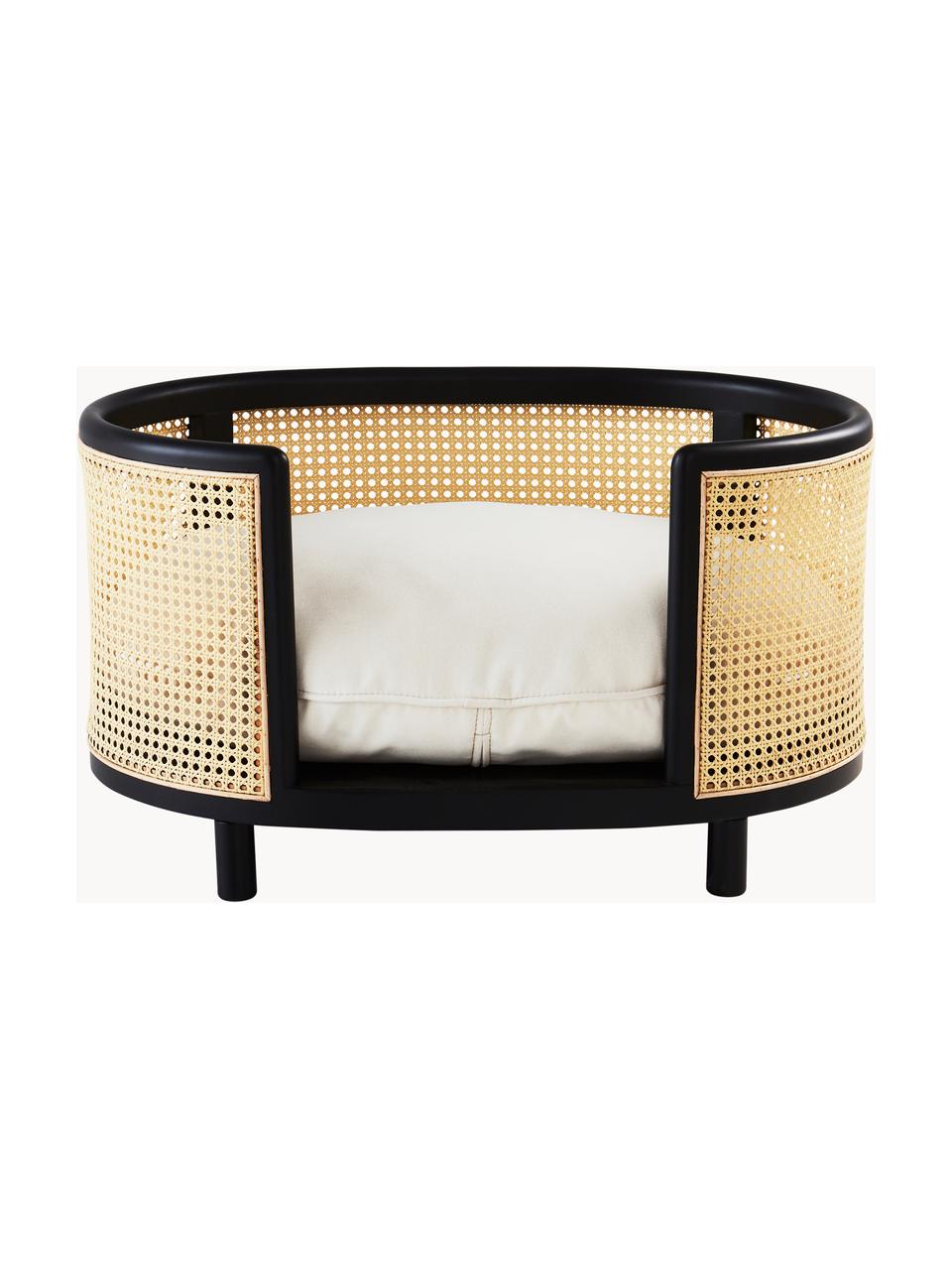 Rattan-Haustierbett Zleep, Bezug: 85 % Baumwolle, 15 % Poly, Gestell: Rattan, Mitteldichte Holz, Hellbeige, Schwarz, B 80 x T 56 cm