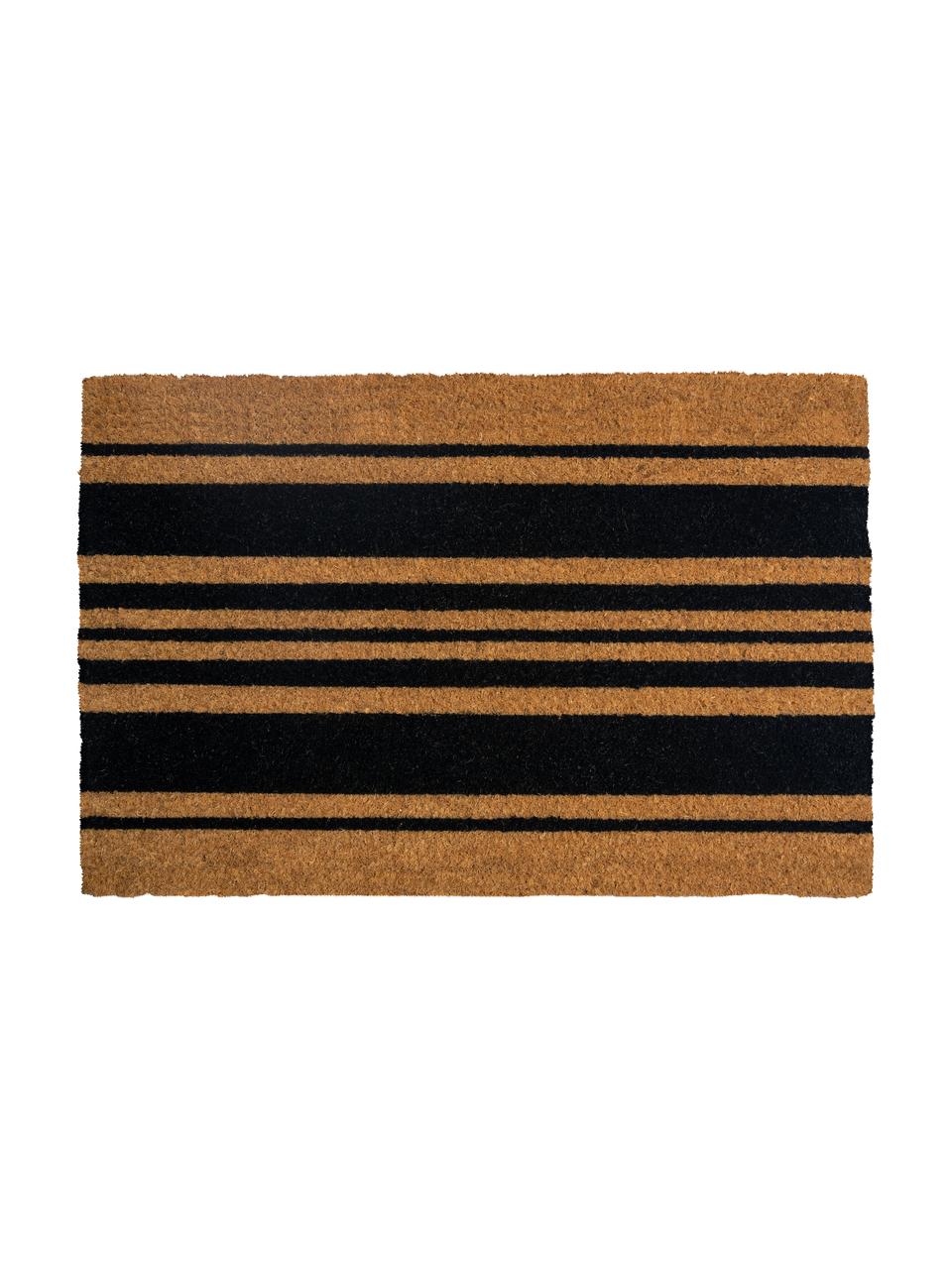 Fußmatte Bold Stripes, Kokosfaser, Schwarz, Beige, 45 x 75 cm