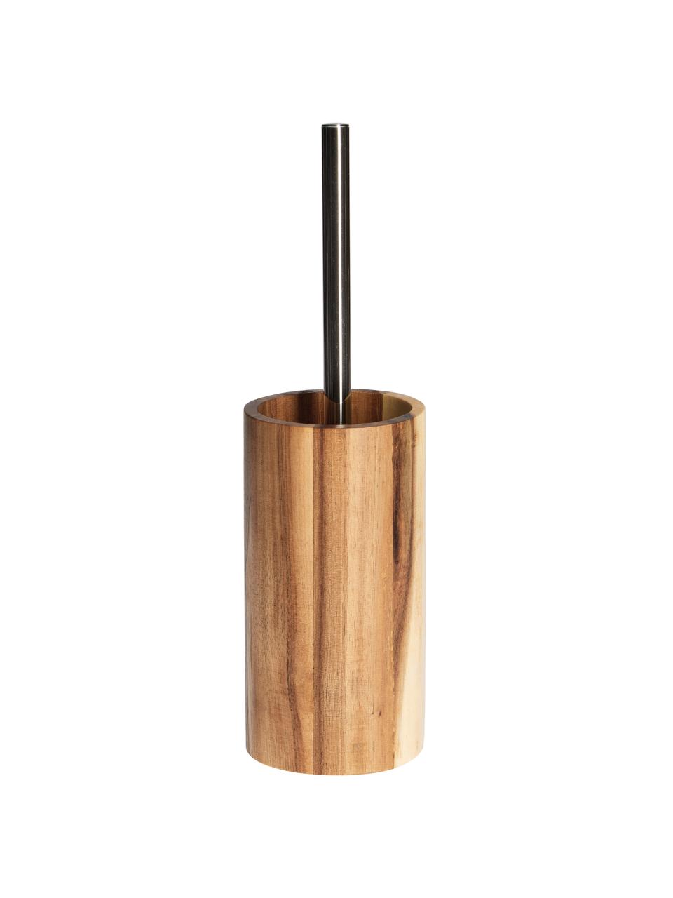 Toilettenbürste Wood aus Akazienholz, Behälter: Akazienholz, Griff: Kunststoff in Stahl-Optik, Akazienholz, Silberfarben, Ø 10 x H 36 cm