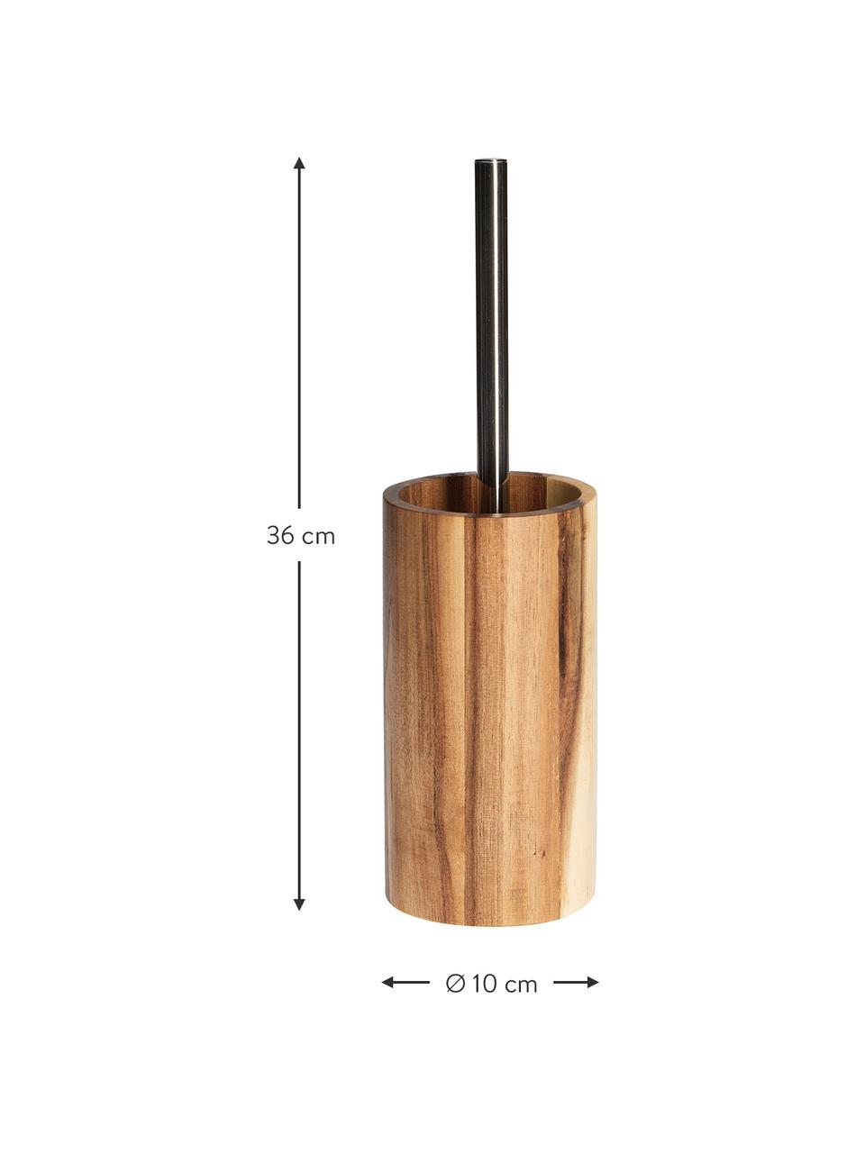 Toilettenbürste Wood aus Akazienholz, Behälter: Akazienholz, Griff: Kunststoff in Stahl-Optik, Akazienholz, Silberfarben, Ø 10 x H 36 cm