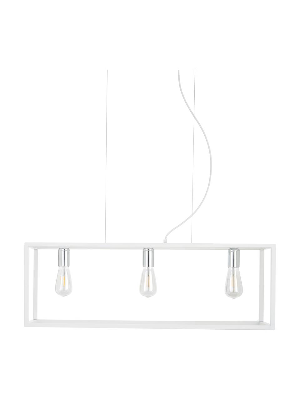 Grote hanglamp Cohen in wit, Fitting: gecoat metaal, Baldakijn: gecoat metaal, Wit, zilverkleurig, B 85 x D 29 cm