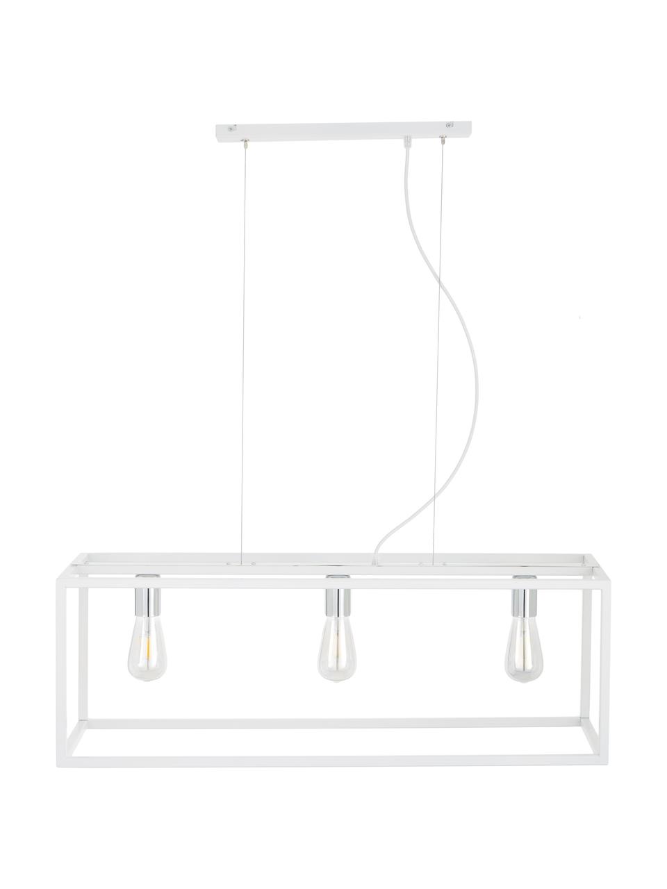 Grote hanglamp Cohen in wit, Fitting: gecoat metaal, Baldakijn: gecoat metaal, Wit, zilverkleurig, B 85 x D 29 cm