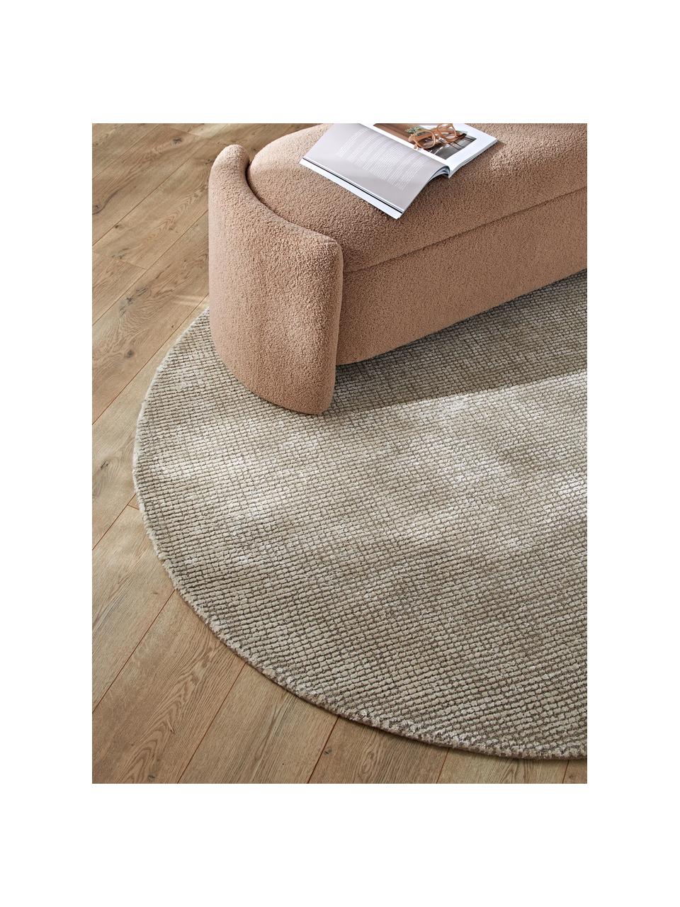 Handgeweven rond laagpolig vloerkleed Mansa, 56% wol, RWS-gecertificeerd, 44% viscose, Beige, crèmewit, Ø 150 cm (maat M)