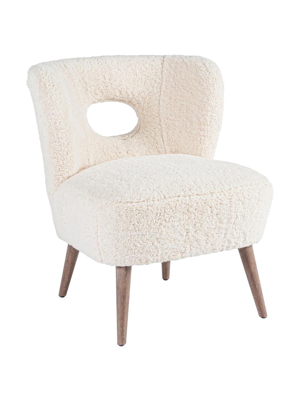 Sillón de borreguillo Cortina, Asiento: poliéster, Estructura: madera de abeto, Patas: madera de caucho, Crema, An 65 x F 68 cm