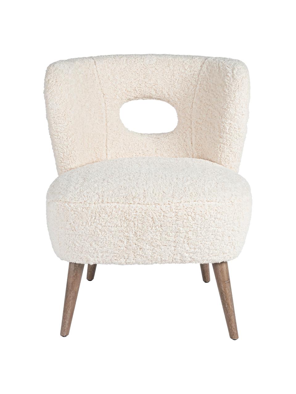 Sillón de borreguillo Cortina, Asiento: poliéster, Estructura: madera de abeto, Patas: madera de caucho, Crema, An 65 x F 68 cm