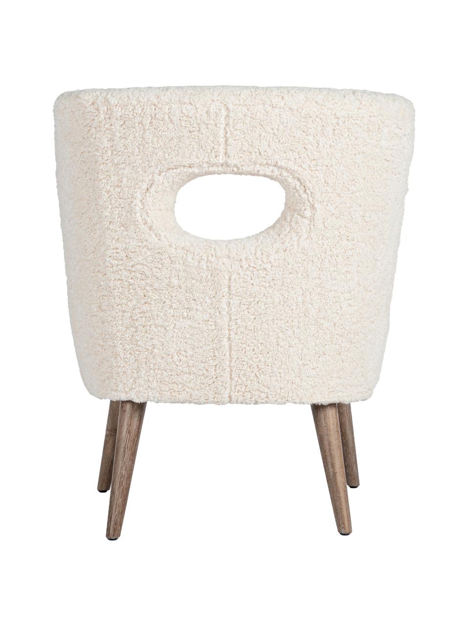 Teddy-Loungesessel Cortina, Sitzfläche: Polyester, Gestell: Tannenholz, Beine: Gummibaumholz, Cremefarben, B 65 x T 68 cm