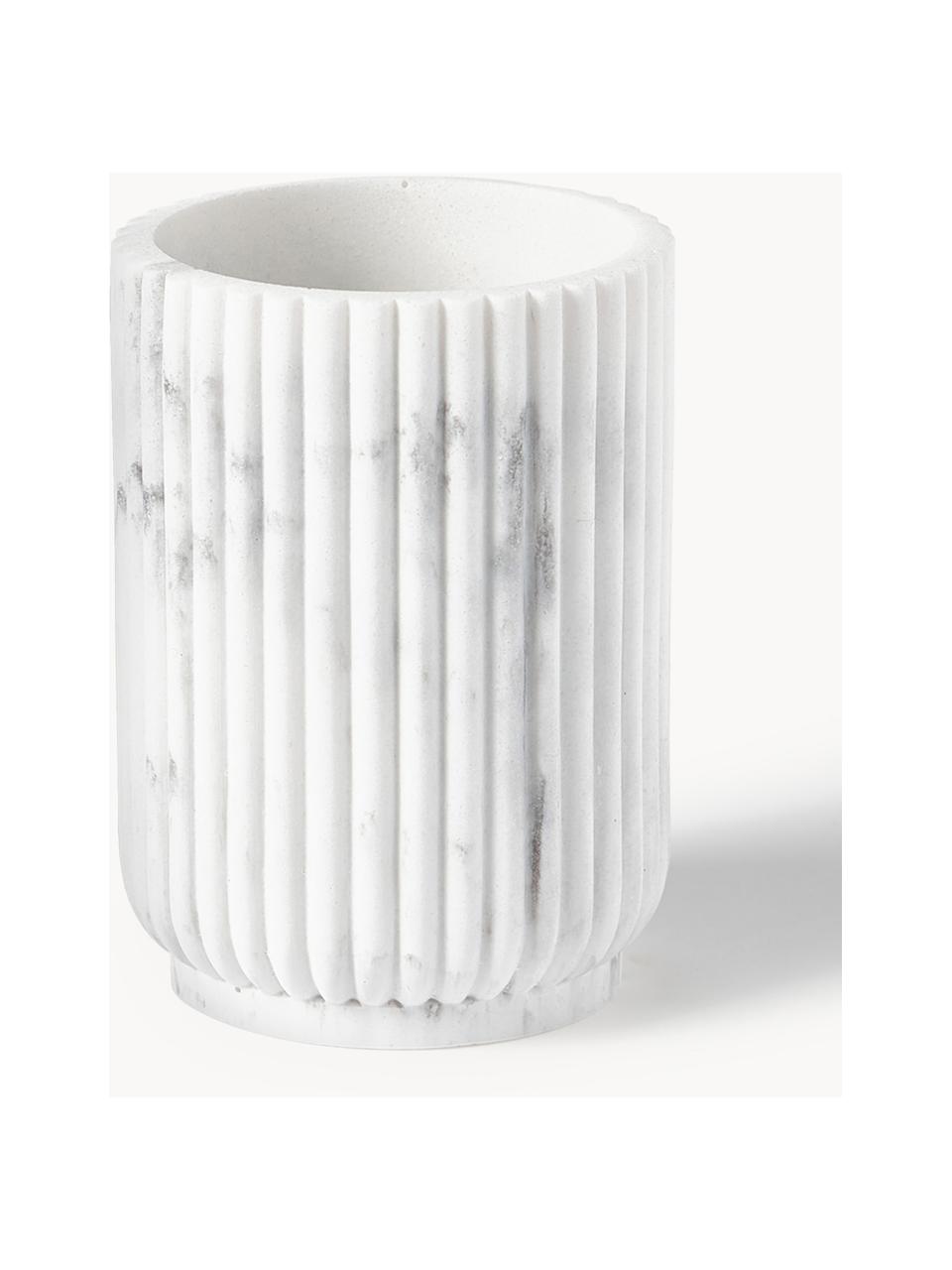 Badkamer accessoiresset Kacie, 3-delig, Pompje: kunststof, Marmerlook wit, Set met verschillende formaten