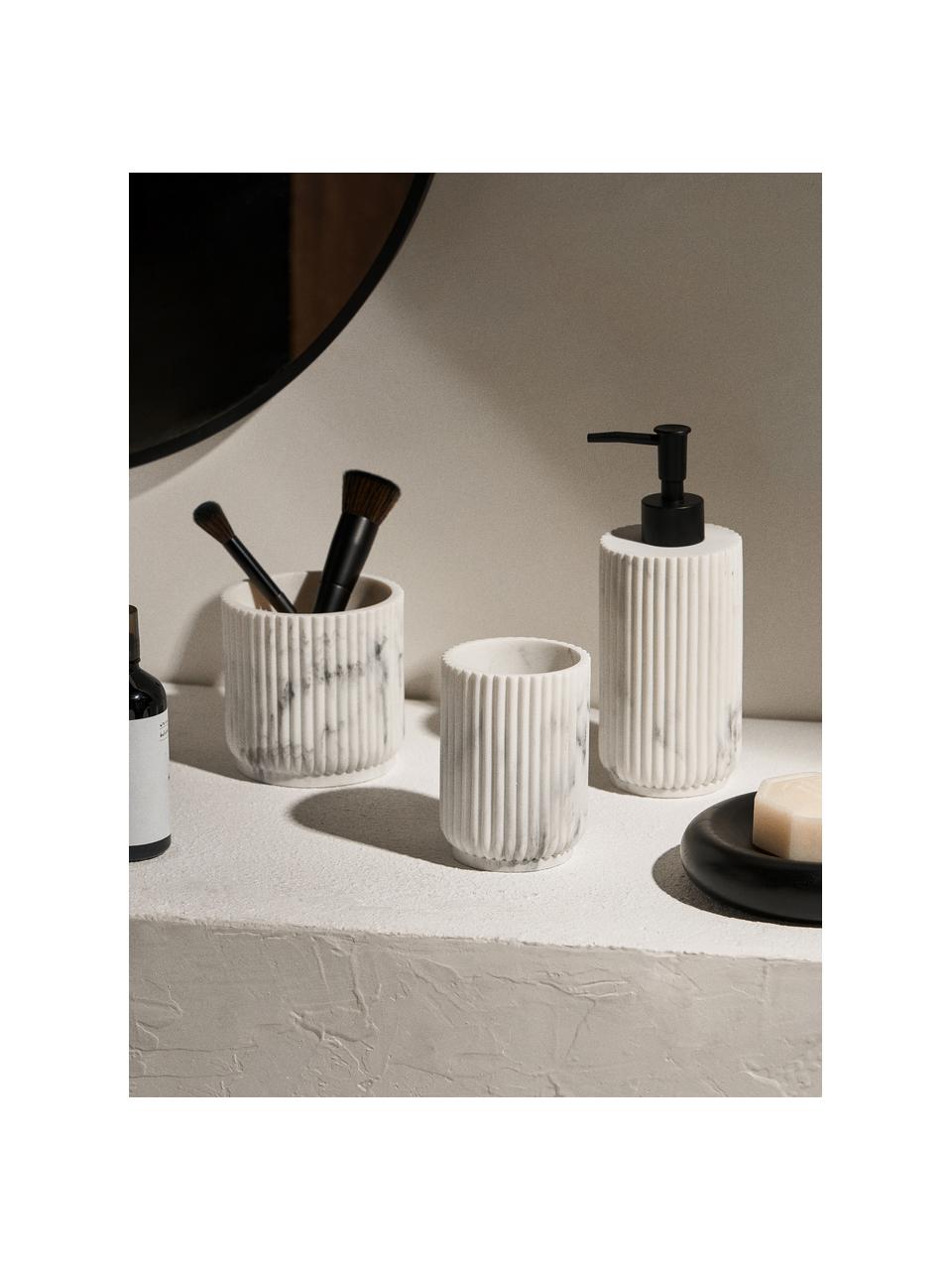 Set di 3 accessori da bagno Kacie, Testa della pompa: plastica, Bianco effetto marmo, Set in varie misure