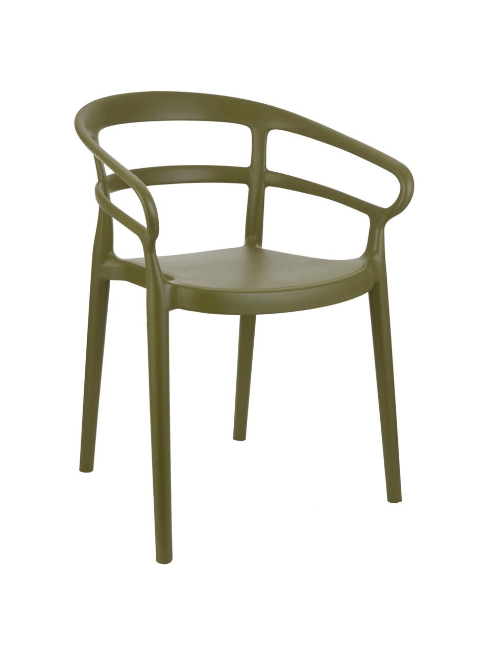 Krzesło z tworzywa sztucznego z podłokietnikami Rodi, 2 szt., Polipropylen, Zielony, S 52 x G 57 cm
