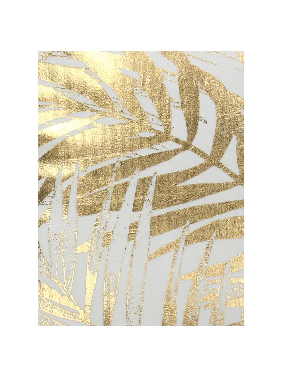 Samt-Kissen Leafs mit goldenem Blätterprint, mit Inlett, Weiss, Goldfarben, 45 x 45 cm